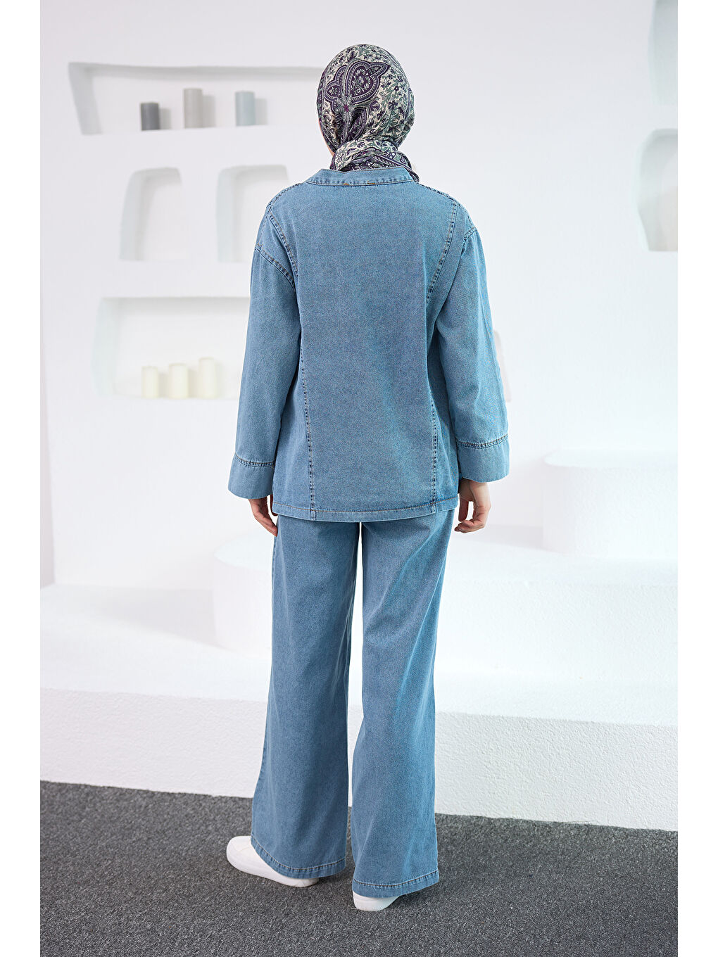 Kadın V Yaka Kimono Takım Buz Mavi-3