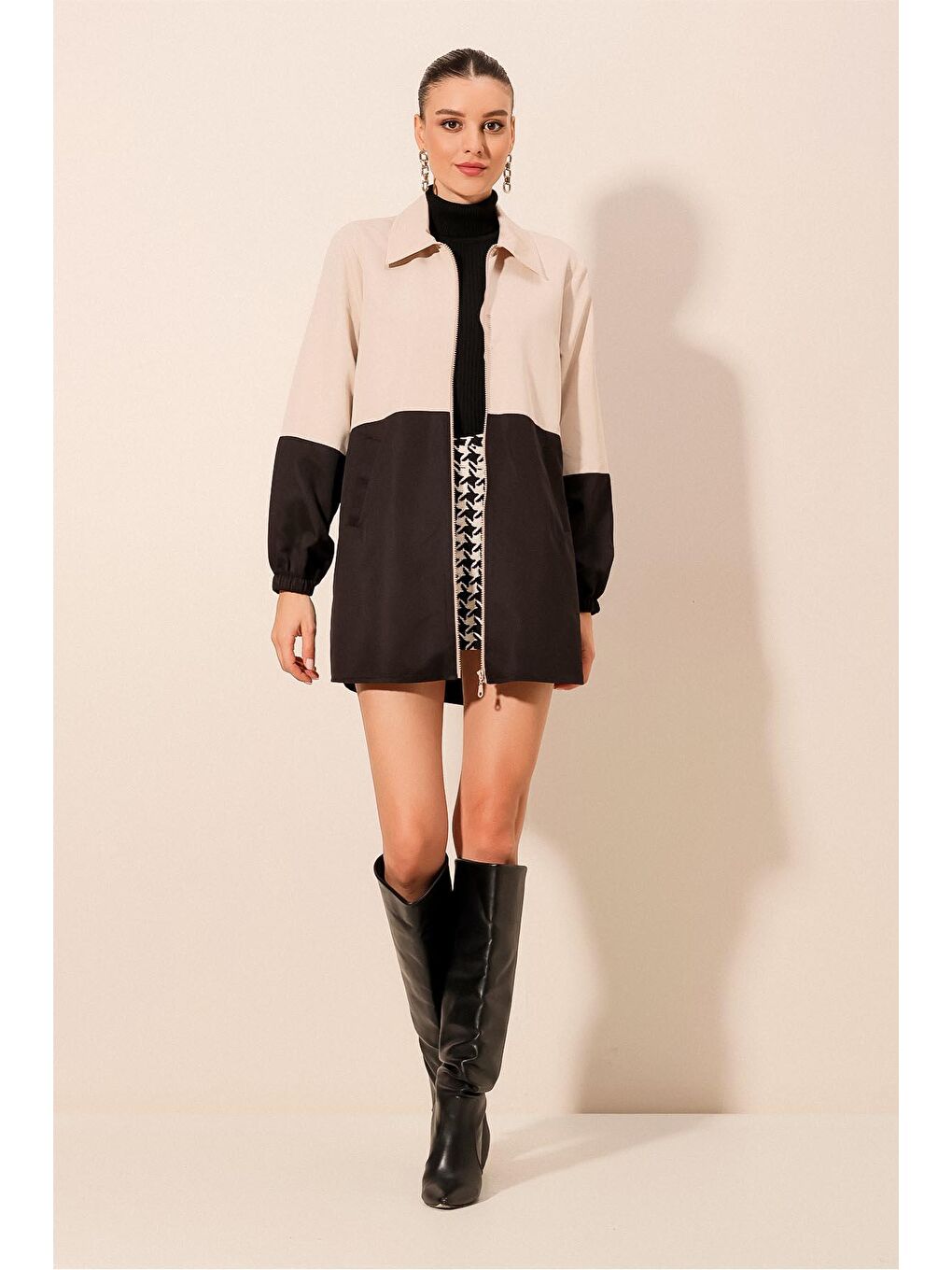 5909 Çift Renkli Mevsimlik Ceket- Siyah-1