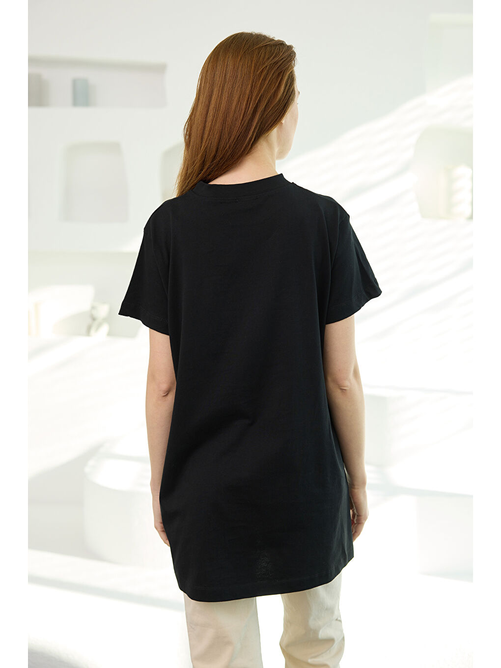 Kadın Ayıcık Baskılı Basic Kısa Kollu İçlik Siyah-4