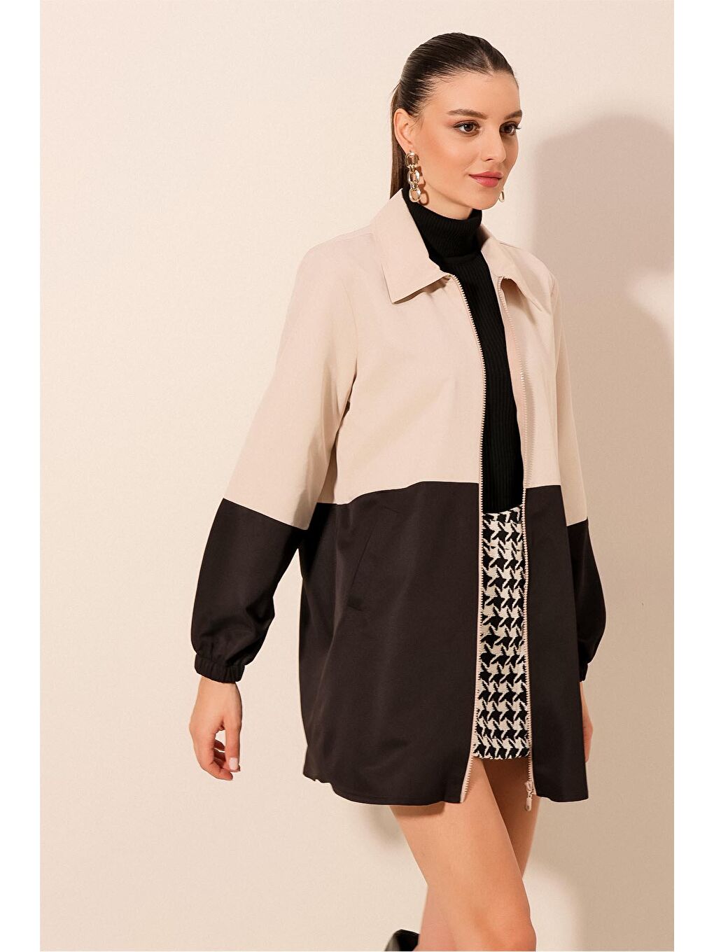 5909 Çift Renkli Mevsimlik Ceket- Siyah-2