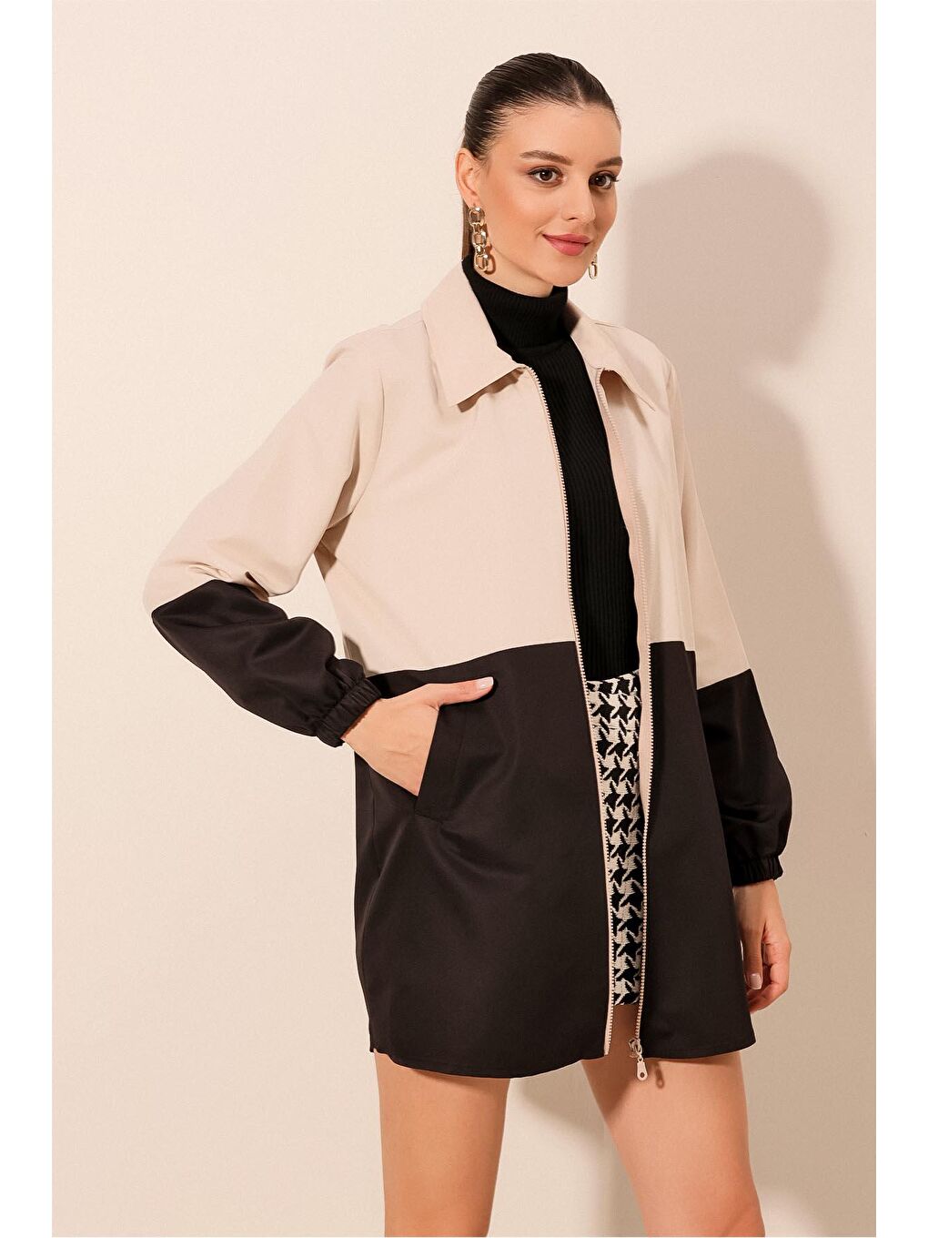 5909 Çift Renkli Mevsimlik Ceket- Siyah-3