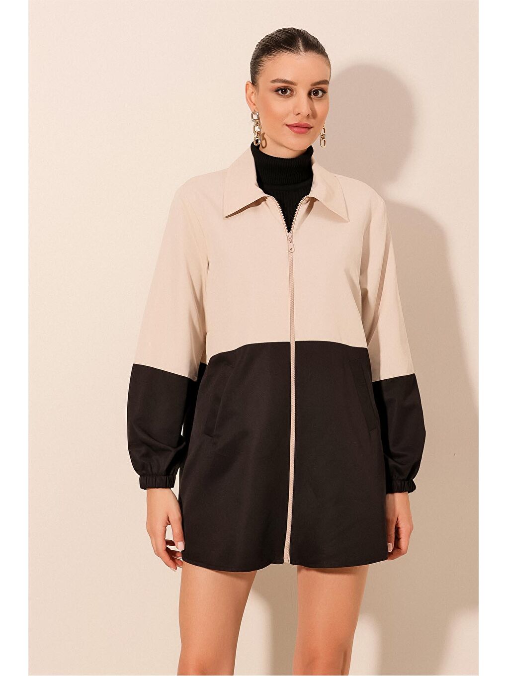 5909 Çift Renkli Mevsimlik Ceket- Siyah-4