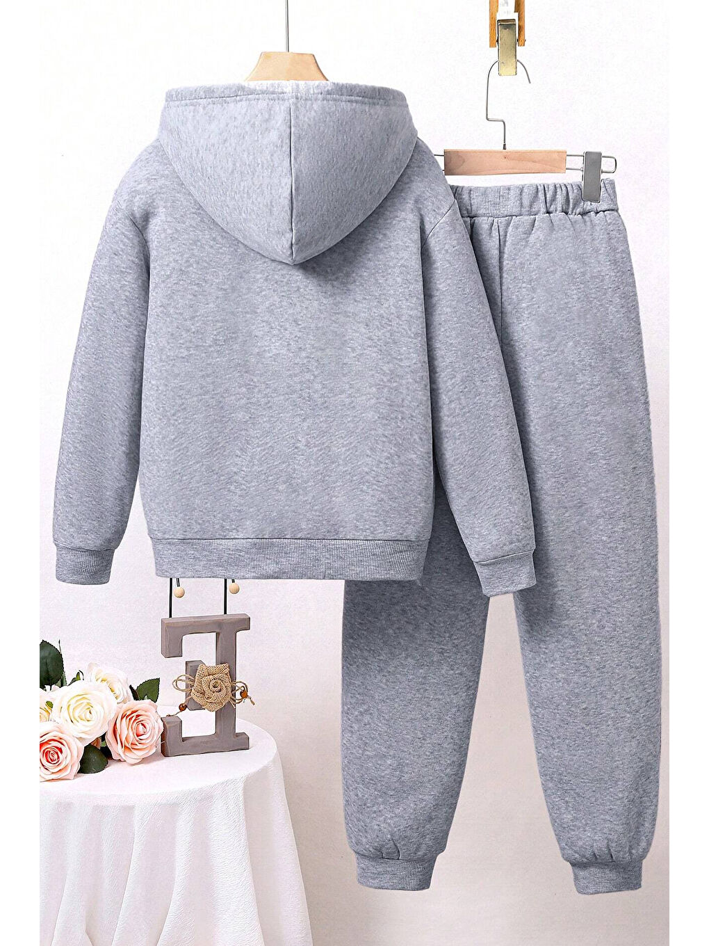 Gri Sevimli Kedi Baskılı Çocuk Rahat Eşofman Takımı-1