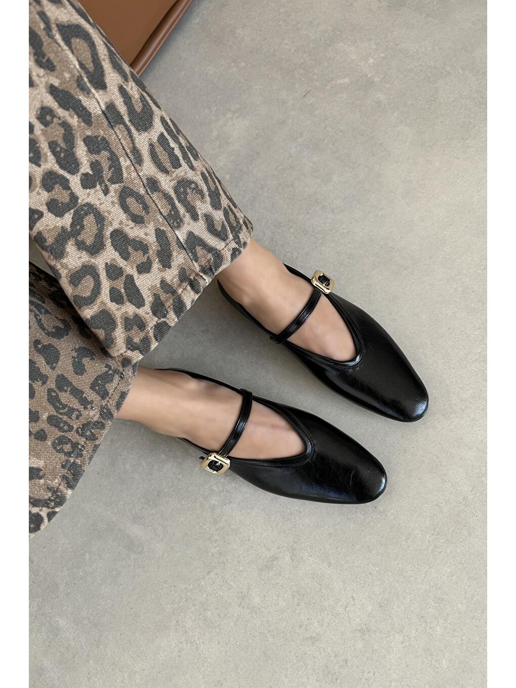 Stony Kadın Kırışık Deri Babet Siyah-2