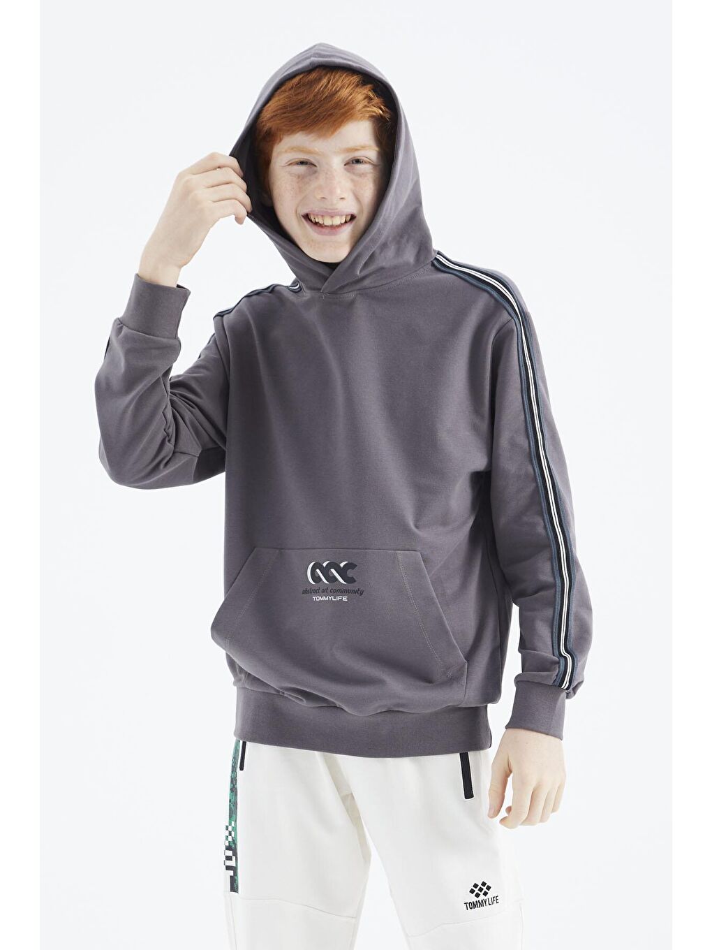 TOMMYLIFE Koyu Gri Kanguru Cepli Erkek Çocuk Sweatshirt - 11176 - 1