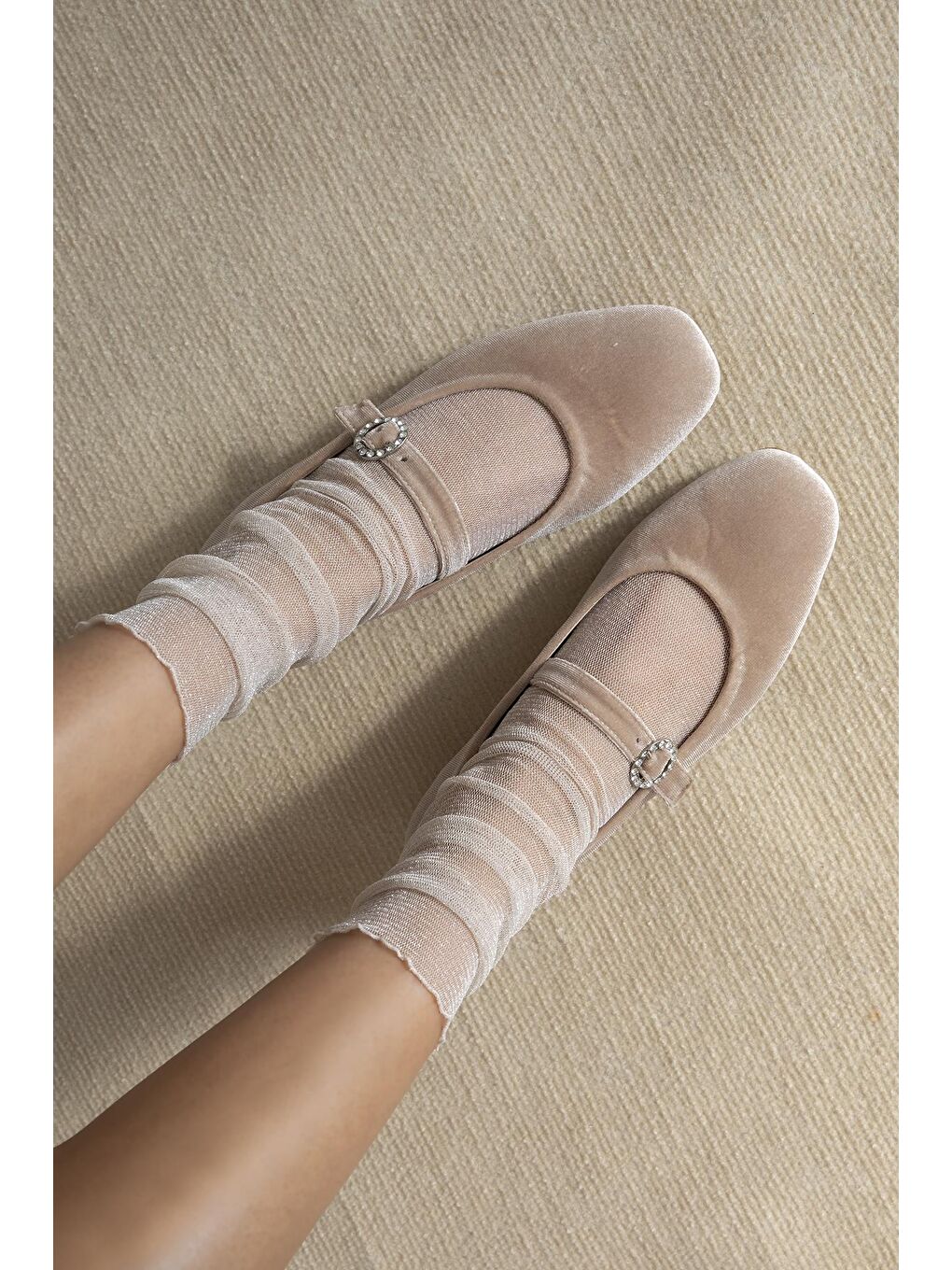 Bej Berny  Kadın  Kemer  Detay  Kadife  Babet Vizon-1