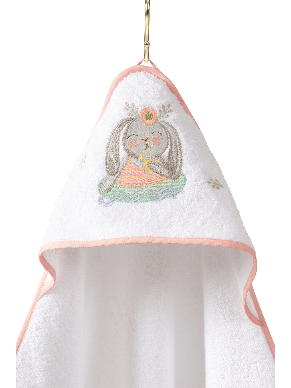 Beyaz Loulou %100 Pamuk- Nakışlı Bebek Havlu - Kundak-1