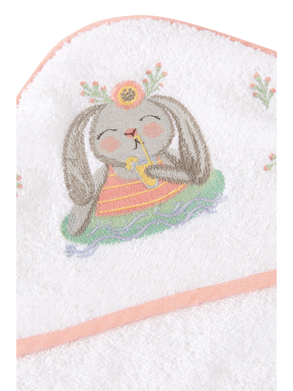 Beyaz Loulou %100 Pamuk- Nakışlı Bebek Havlu - Kundak-2