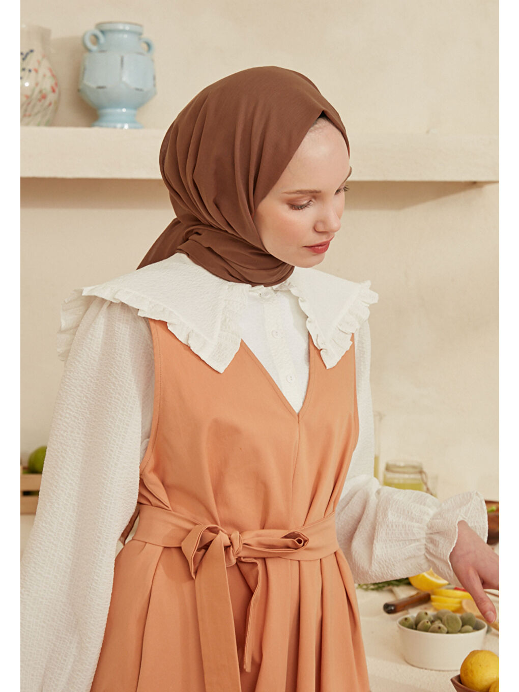 Kahverengi İnce Pamuk Vual Şal Brownie