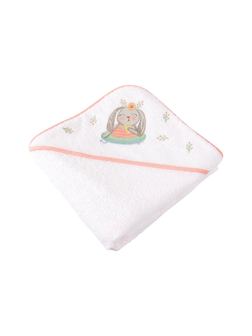 Beyaz Loulou %100 Pamuk- Nakışlı Bebek Havlu - Kundak-6