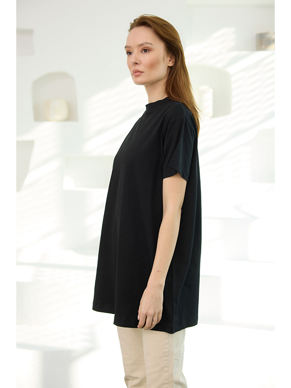 Kadın Bisiklet Yaka Basic Kısa Kollu İçlik Siyah-2