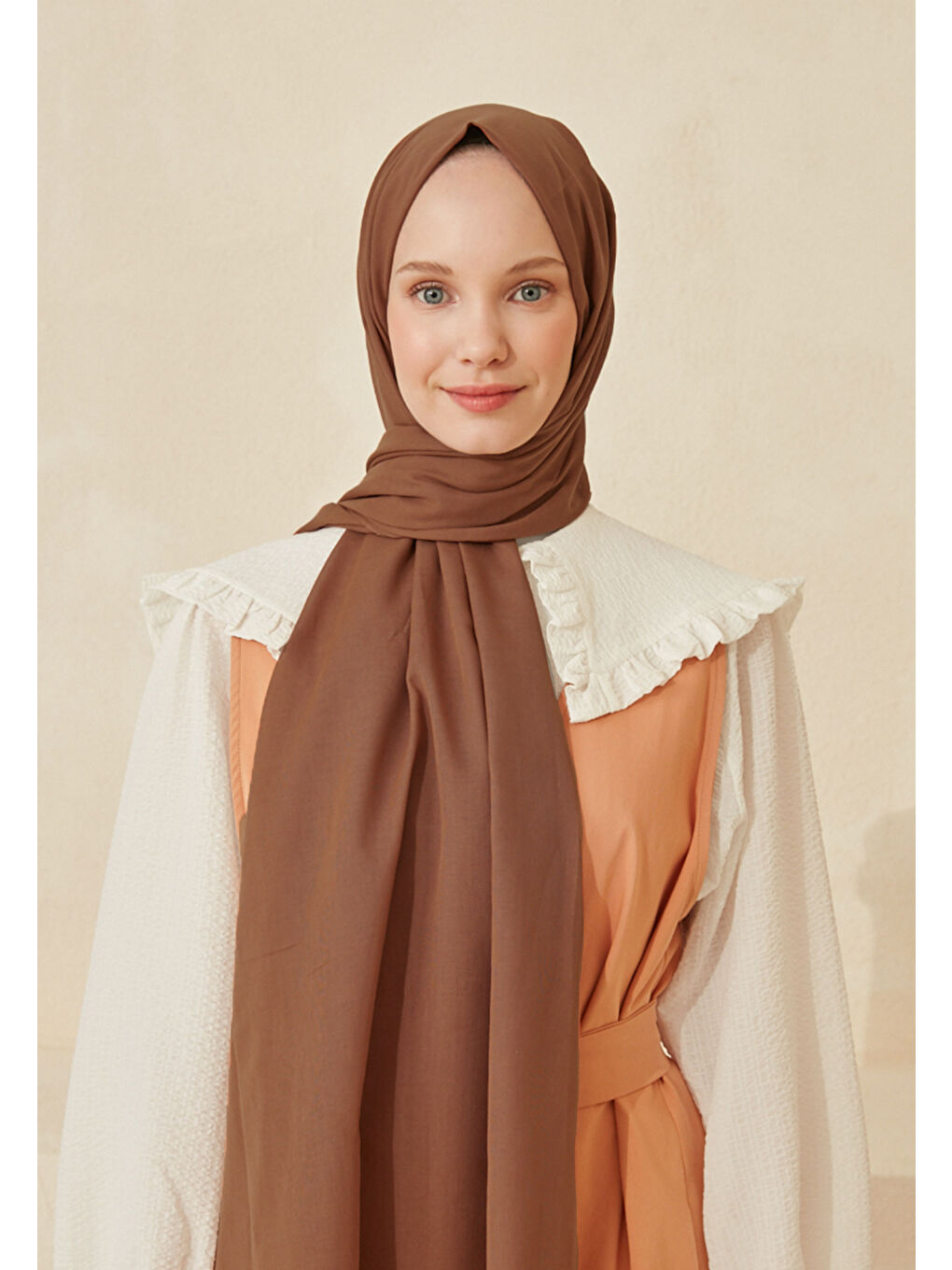 Kahverengi İnce Pamuk Vual Şal Brownie-1