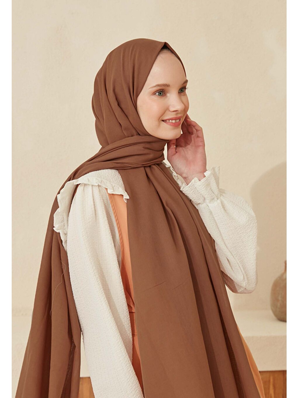 Kahverengi İnce Pamuk Vual Şal Brownie-2