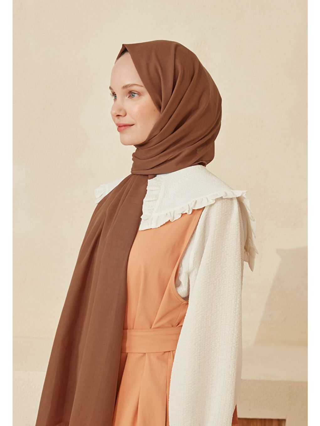 Kahverengi İnce Pamuk Vual Şal Brownie-3