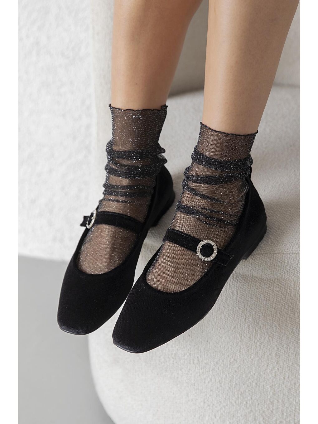 Berny  Kadın  Kemer  Detay  Kadife  Babet Siyah-1