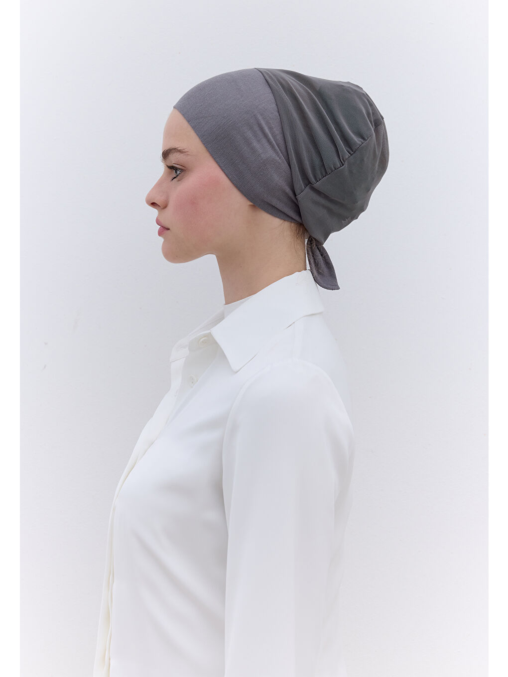 Fileli Dikişsiz Düz Bone Koyu Gri-3