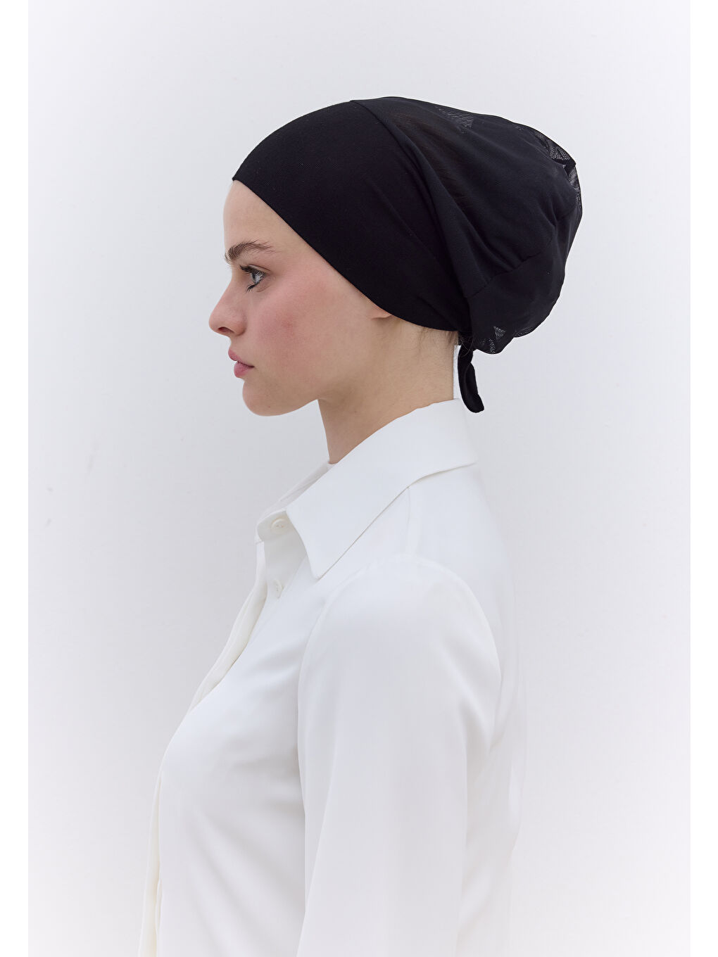 Fileli Dikişsiz Düz Bone Siyah-3