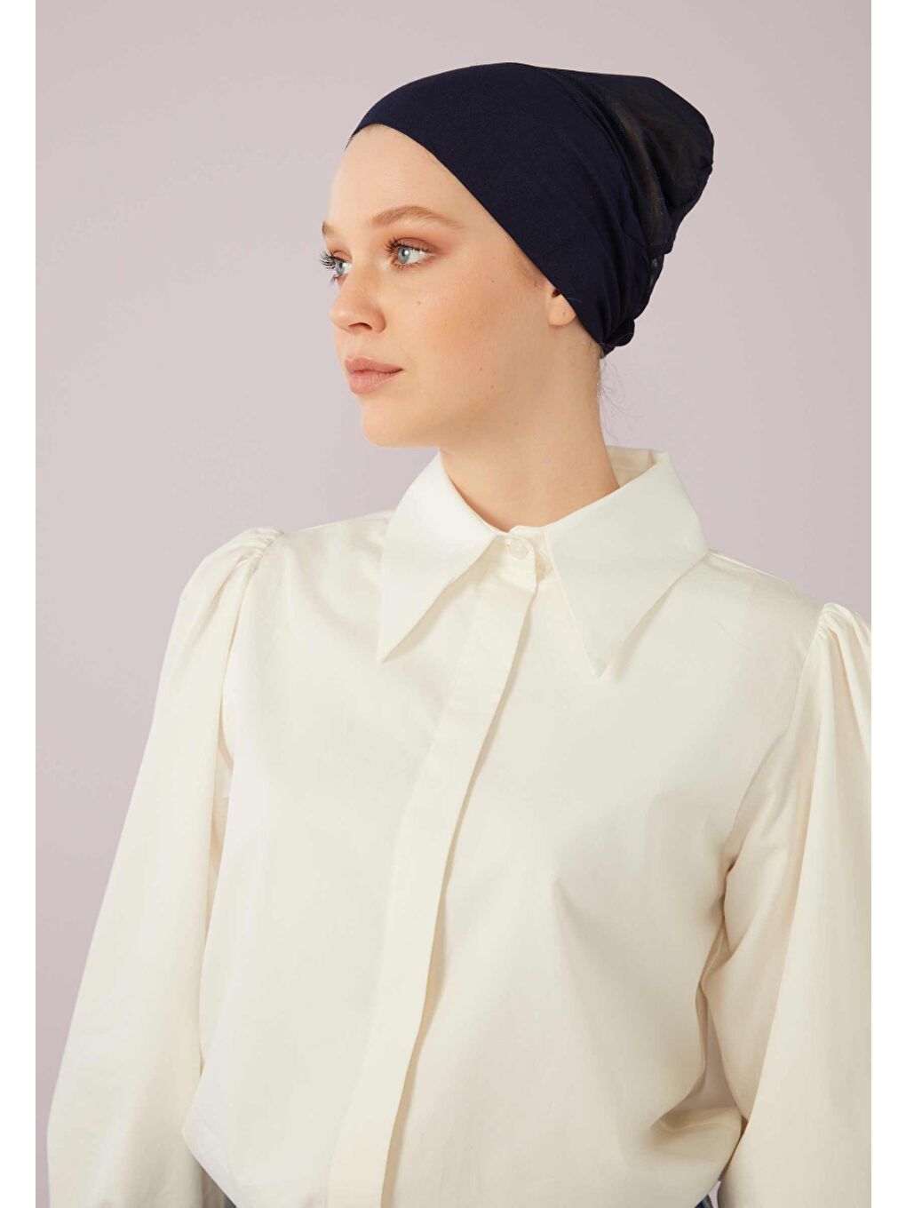 Fileli Dikişsiz Düz Bone Lacivert-1