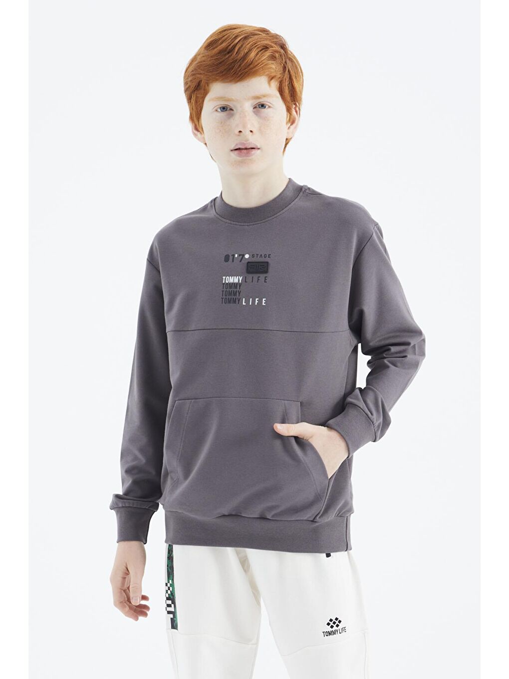 TOMMYLIFE Koyu Gri Baskılı Erkek Çocuk Sweatshirt - 11175 - 4