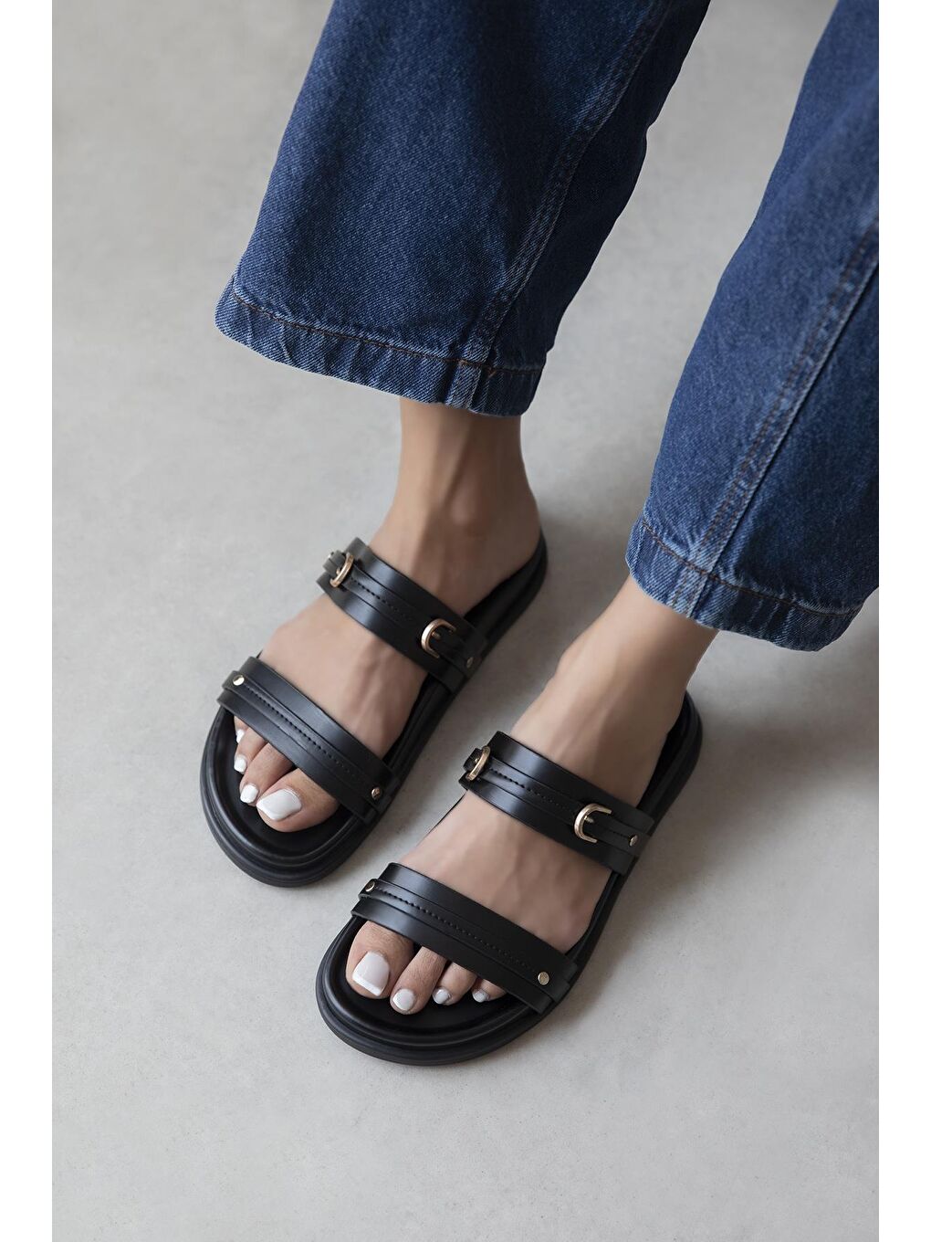 Cistra Kadın Günlük Konfor Deri Terlik Siyah