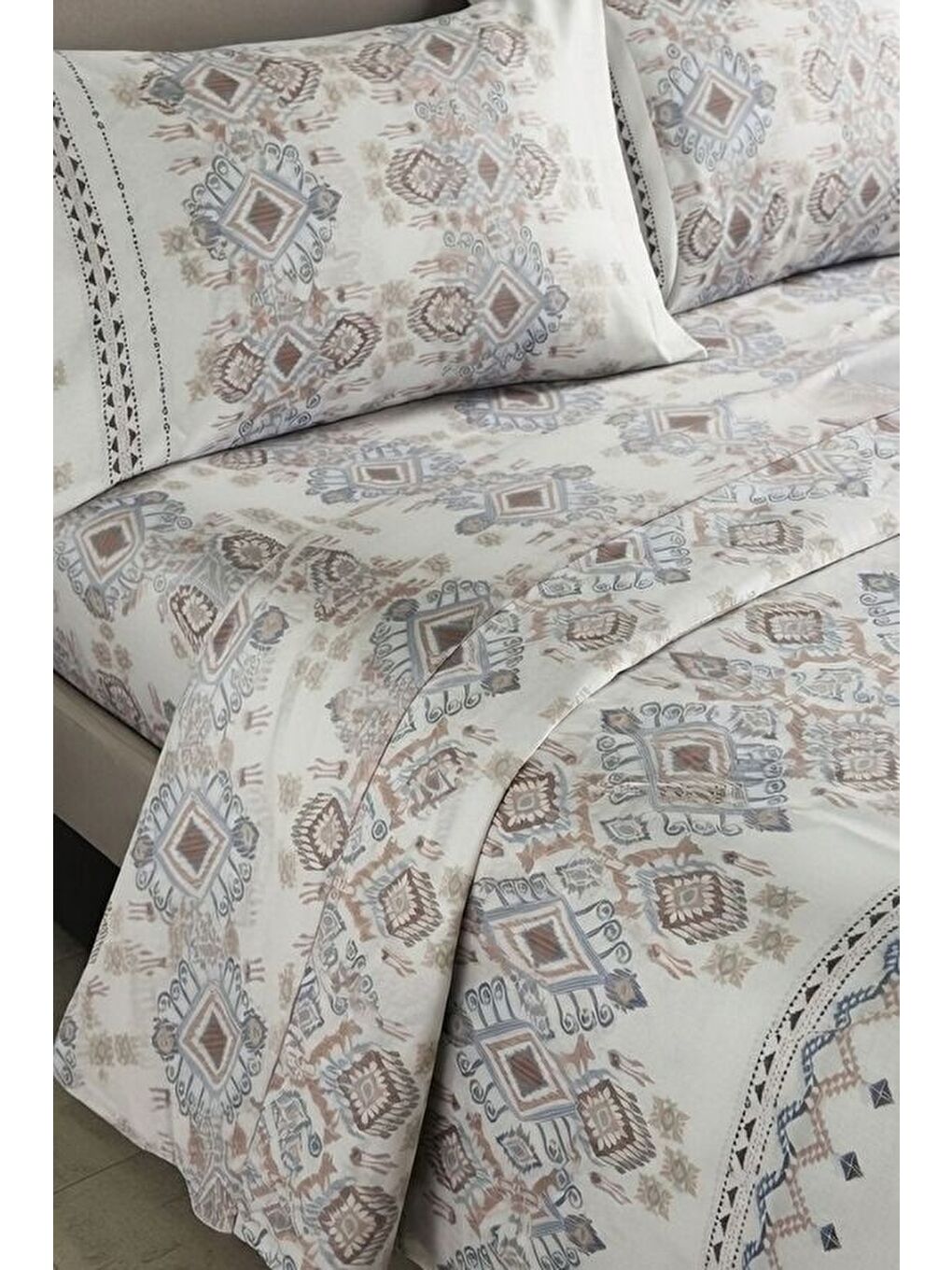 Ekru Kilim Etnik Tek Kişilik Nevresim Takımı 160x220 cm-1