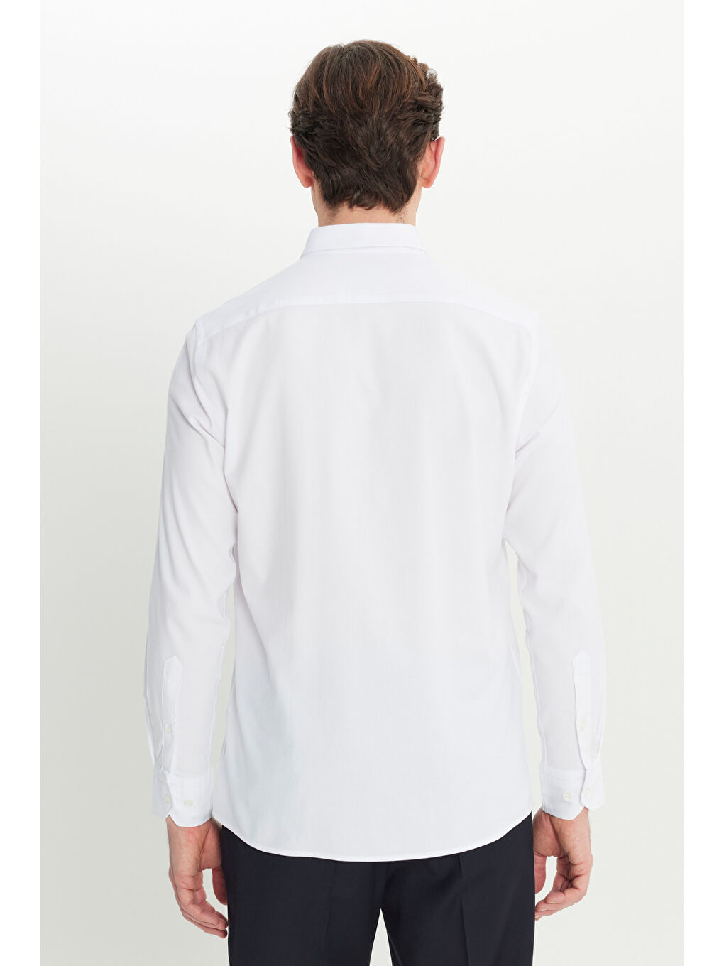 Erkek Beyaz Pamuklu Gabardin Dar Kesim Düğmeli Yaka Esnek Gömlek-4