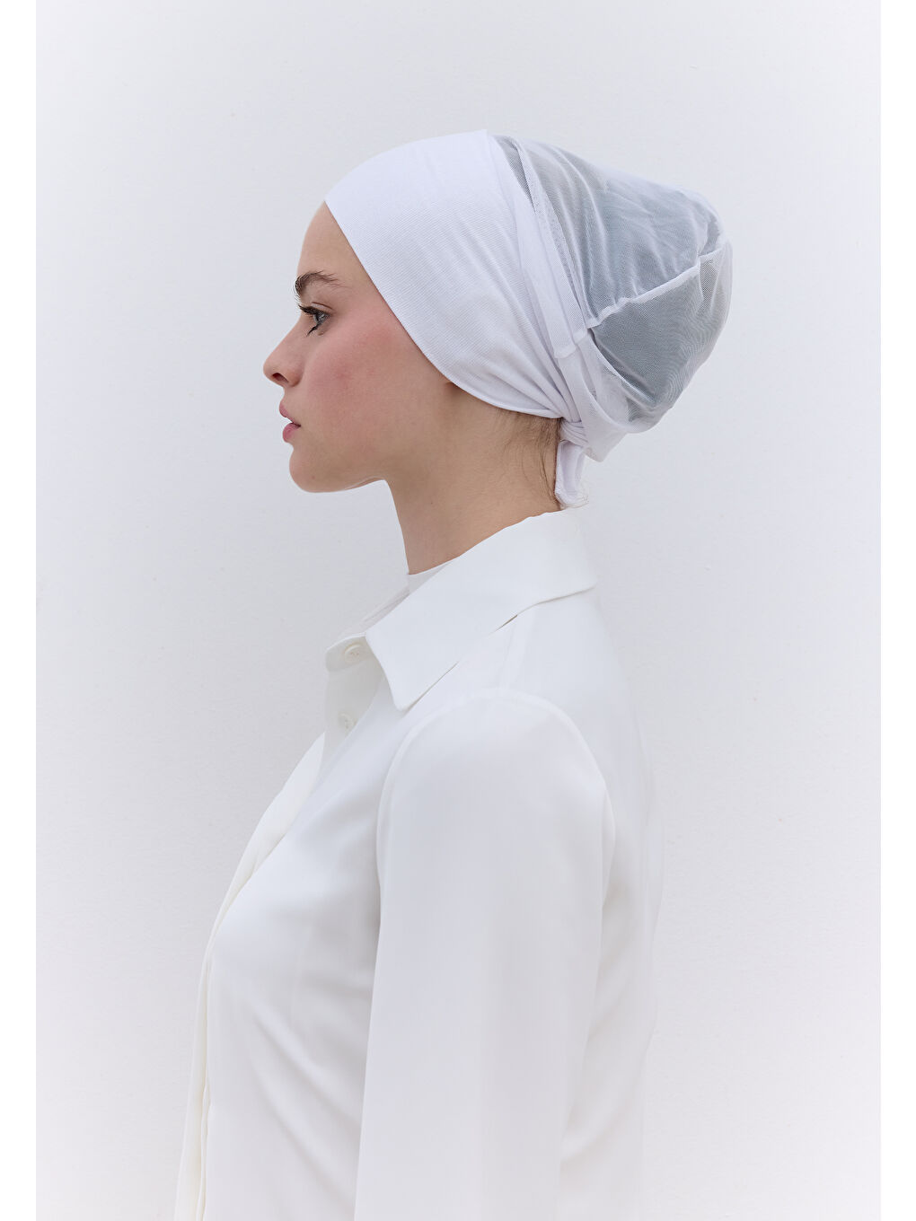 Fileli Dikişsiz Düz Bone Beyaz-4