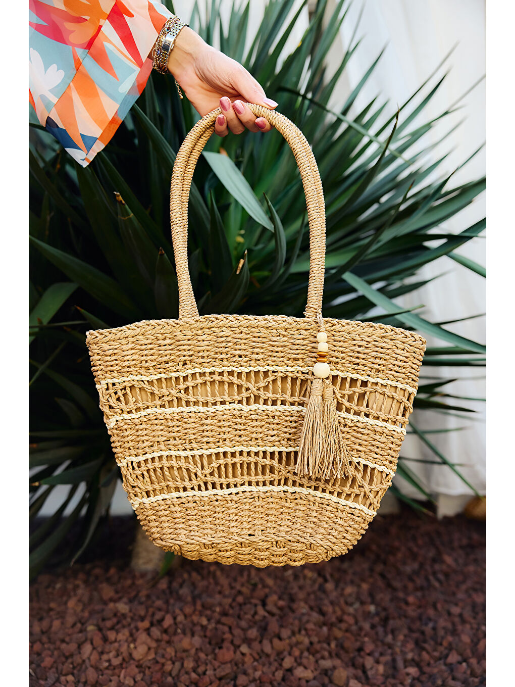 Kahverengi Hasır Çanta Plaj Çantası 020 Camel01-1