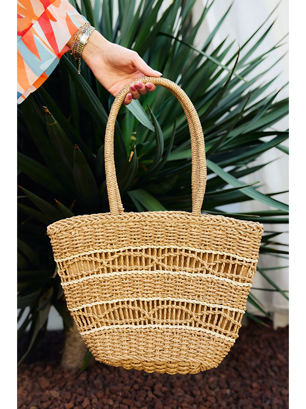 Kahverengi Hasır Çanta Plaj Çantası 020 Camel01-2