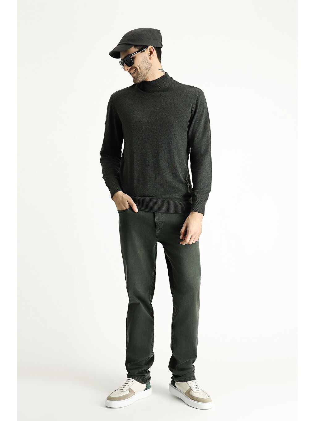 Antrasit Bato Yaka Slim Fit Dar Kesim Pamuklu Triko Kazak-1