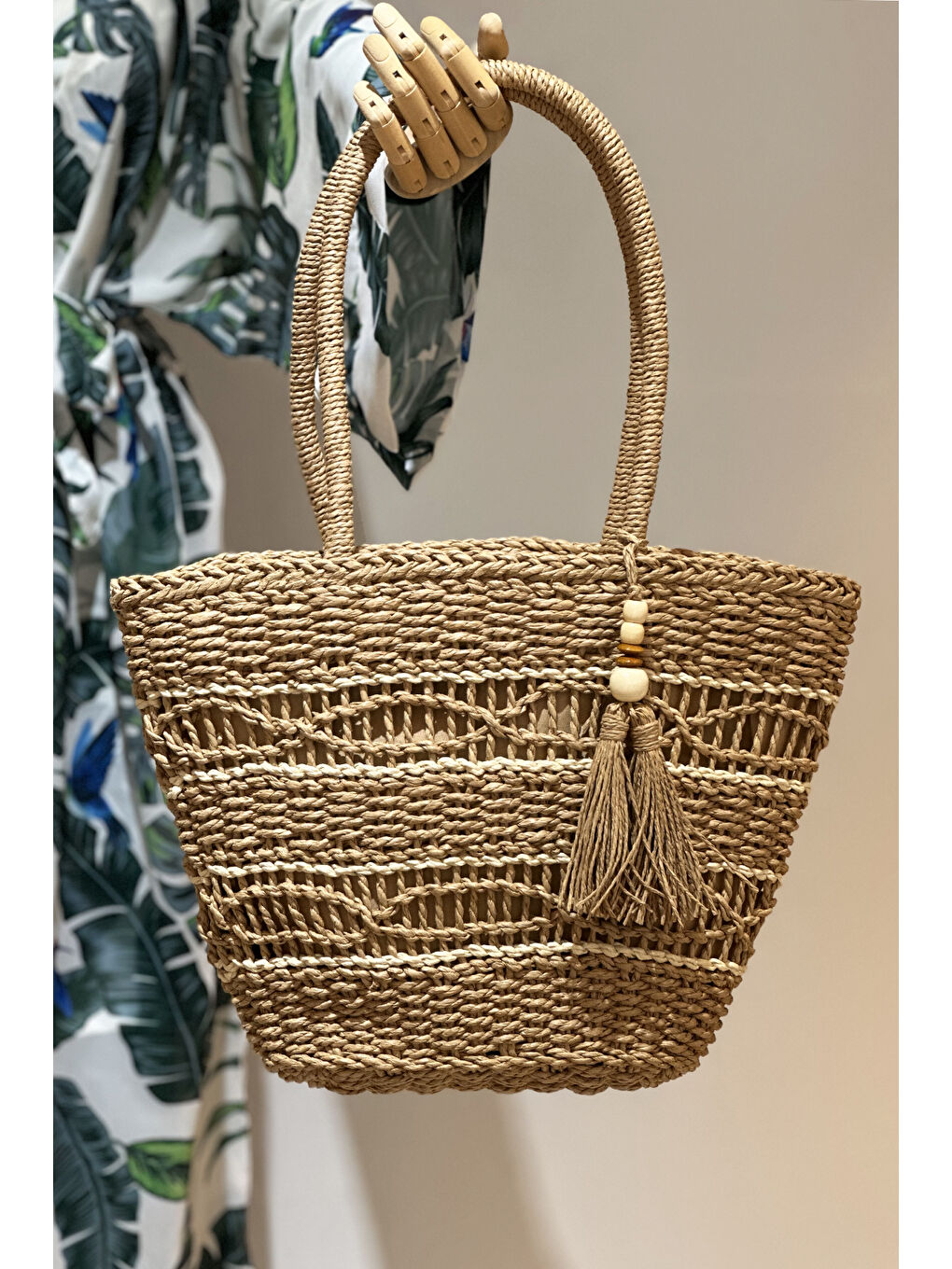 Kahverengi Hasır Çanta Plaj Çantası 020 Camel01-3