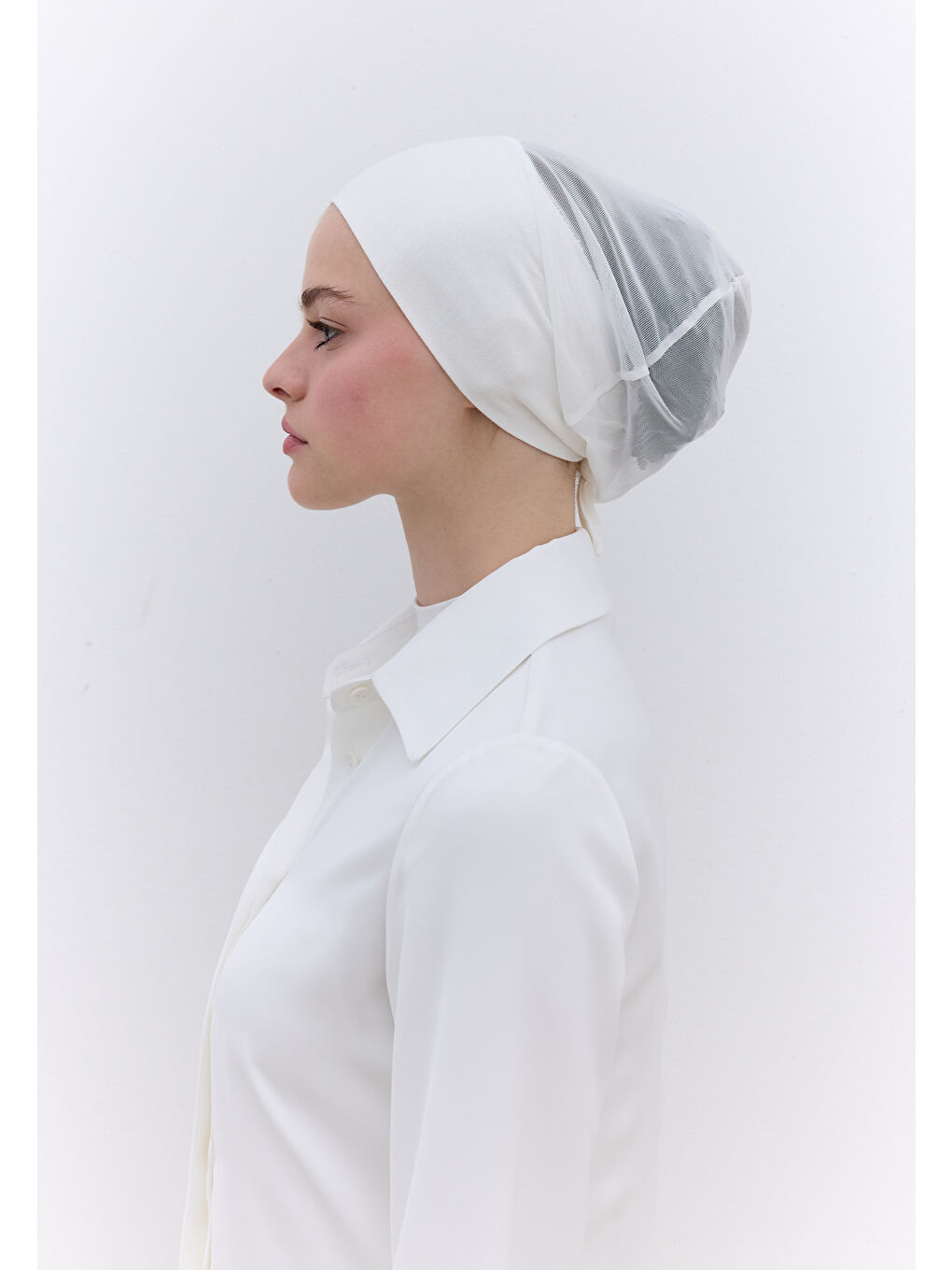 Fileli Dikişsiz Düz Bone Kırık Beyaz-4