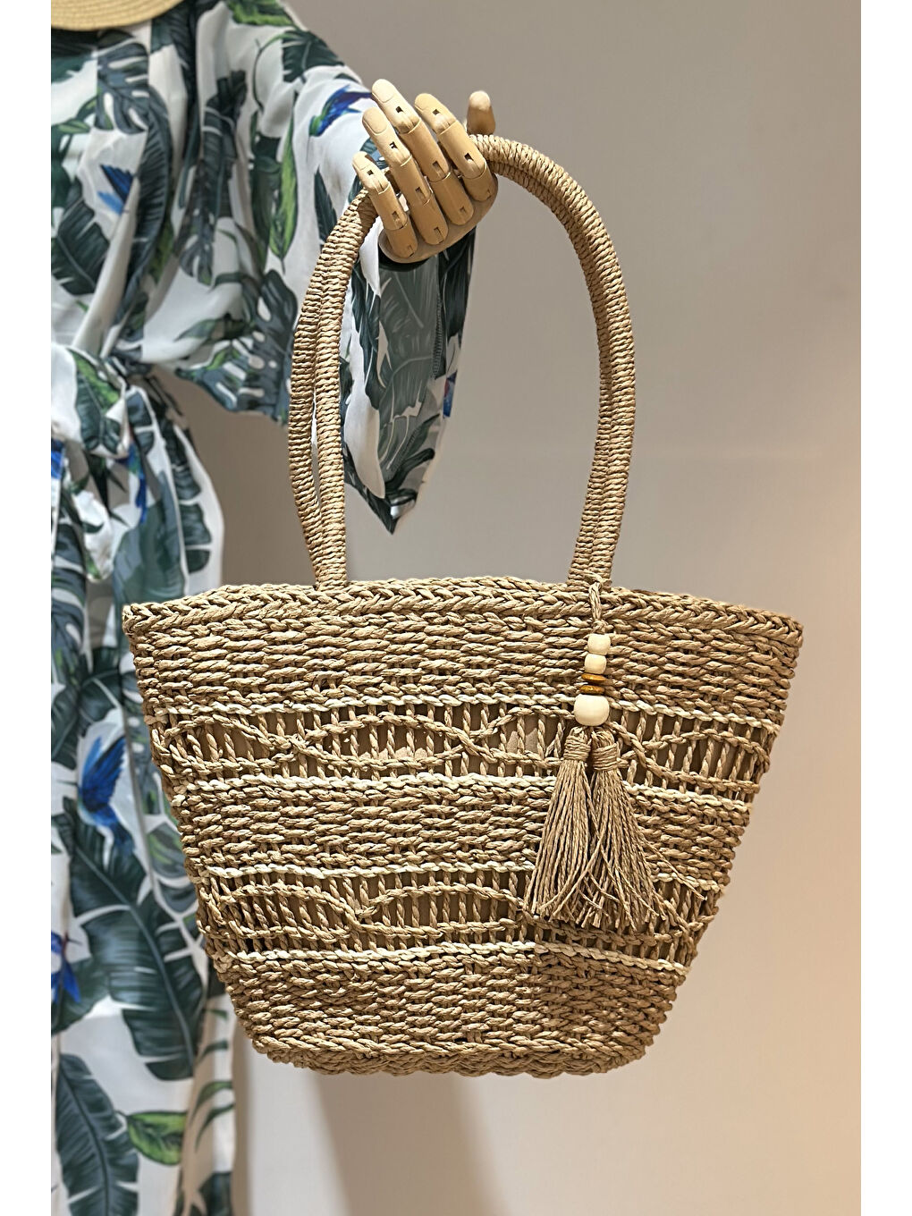 Kahverengi Hasır Çanta Plaj Çantası 020 Camel01-4