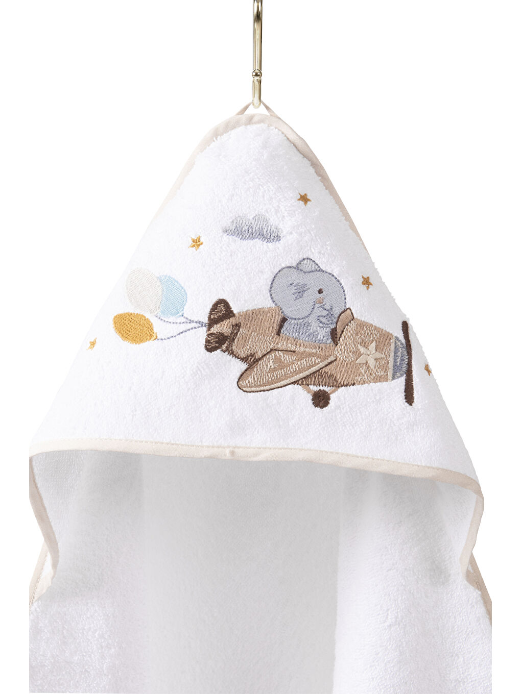 Beyaz Happy Tony %100 Pamuk- Nakışlı Bebek Havlu - Kundak-1