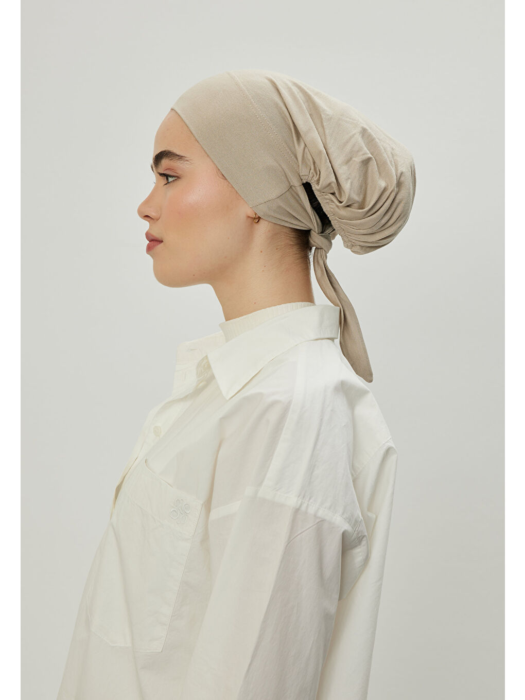 Geniş Hacimli Bağlamalı Bone Bej-1