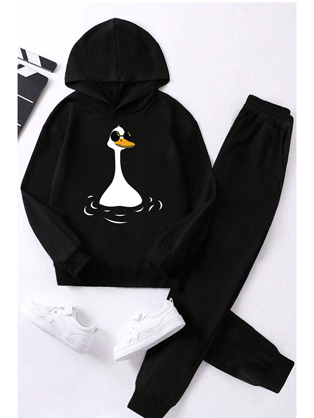 Siyah Ördek Baskılı Çocuk Rahat Eşofman Takımı