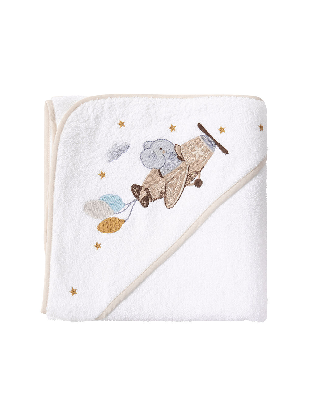 Beyaz Happy Tony %100 Pamuk- Nakışlı Bebek Havlu - Kundak-4