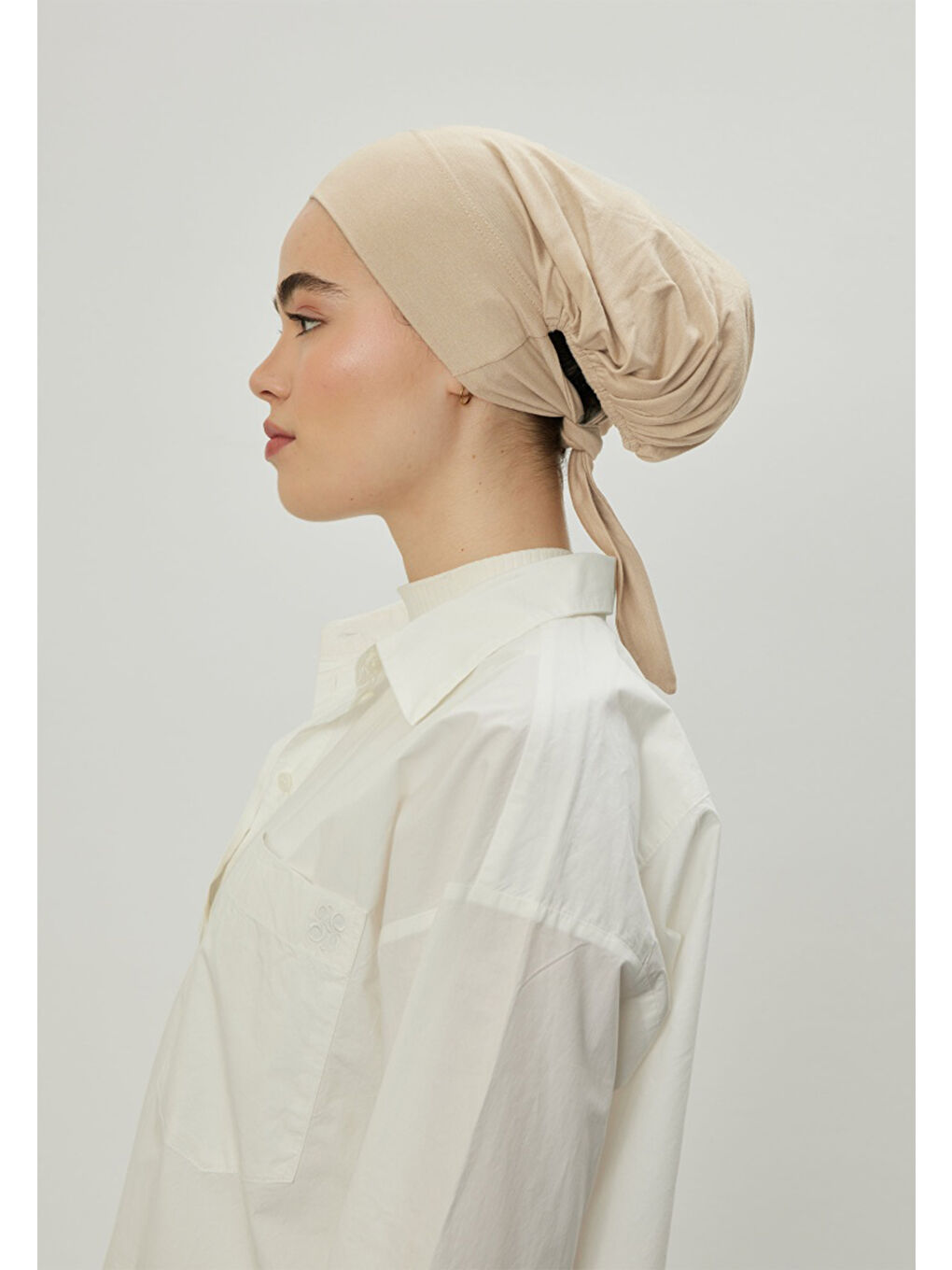 Geniş Hacimli Bağlamalı Bone Bej-2