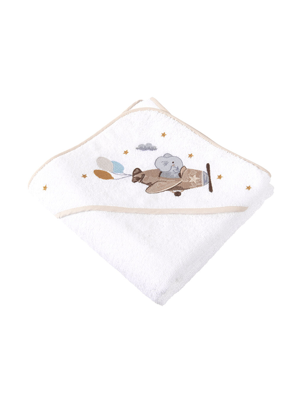 Beyaz Happy Tony %100 Pamuk- Nakışlı Bebek Havlu - Kundak-6