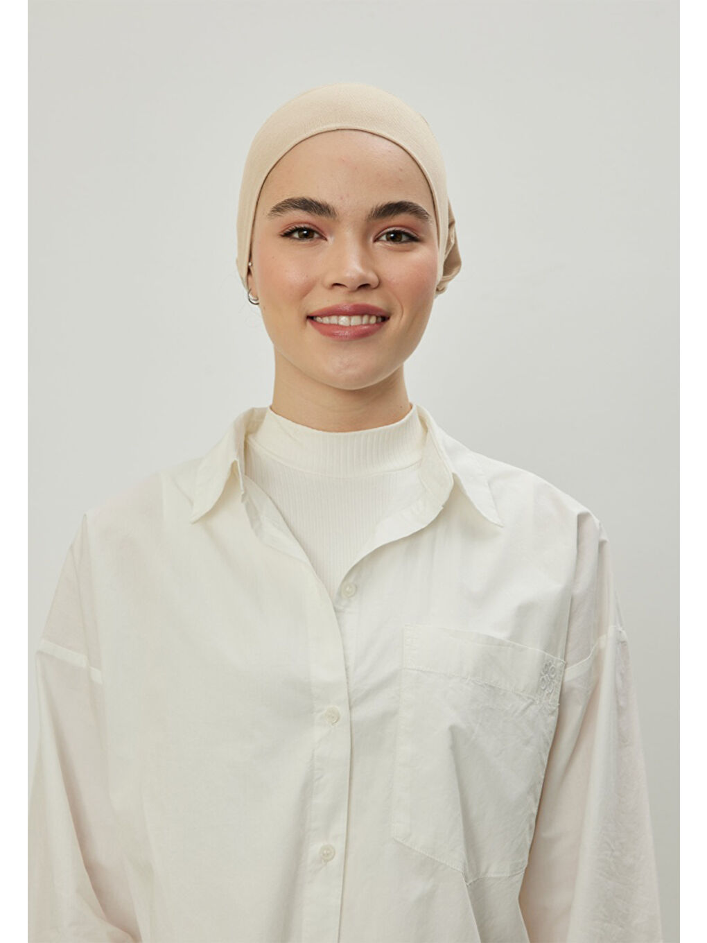 Geniş Hacimli Bağlamalı Bone Bej-3