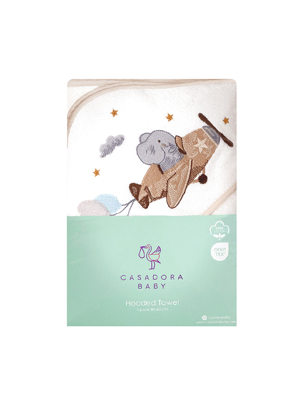 Beyaz Happy Tony %100 Pamuk- Nakışlı Bebek Havlu - Kundak-7