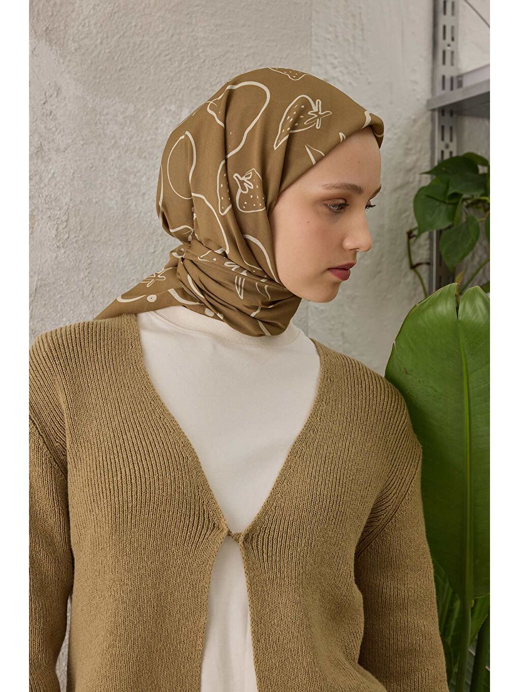 Eloıse Desen Pamuk İpek Eşarp Yağ Yeşili