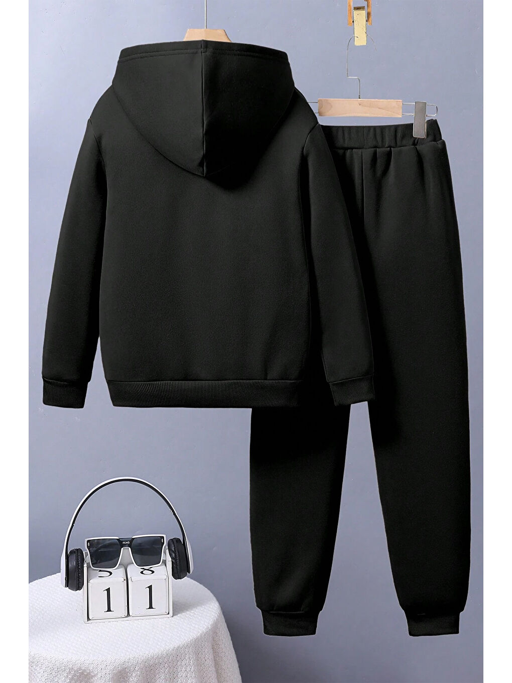 Siyah Kedi Baskılı Erkek - Kız Rahat Eşofman Takımı-1