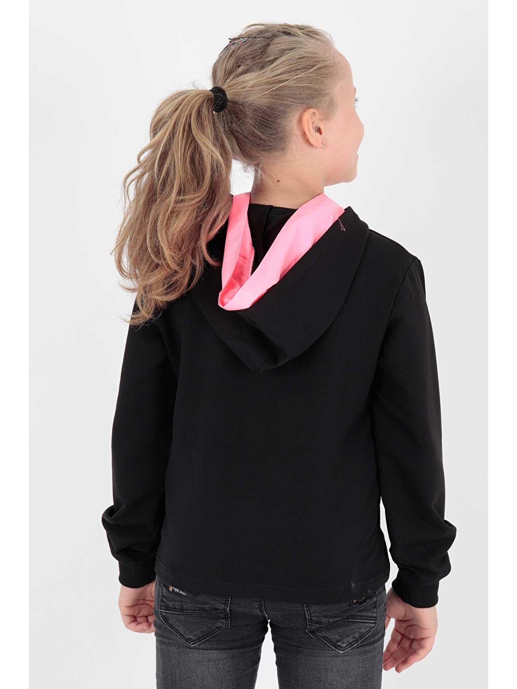 Siyah Kids Kız Always Baskılı Kapüşonlu Sweat Uzun Kollu Kapüşonlu Sweatshirt Pamuklu Ak722407-4