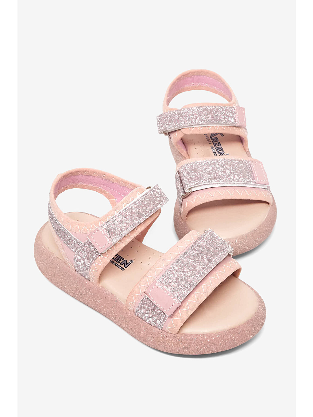 Pembe Çocuk Unisex Pudra Simli Çocuk Çift Cırtlı Simli Sandalet-2