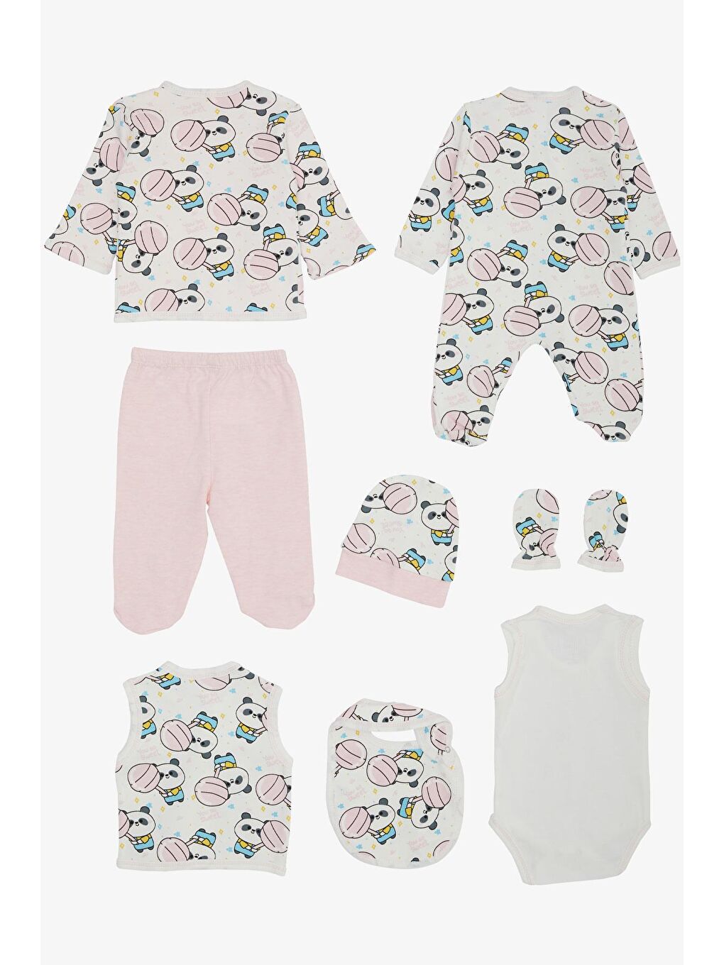 Kız Bebek Hastane Çıkışı 8 li Sevimli Şekerci Panda Desenli Beyaz (0-3 Ay)-1