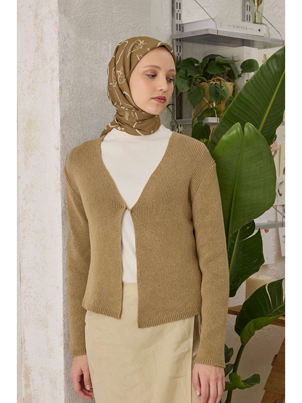 Eloıse Desen Pamuk İpek Eşarp Yağ Yeşili-1