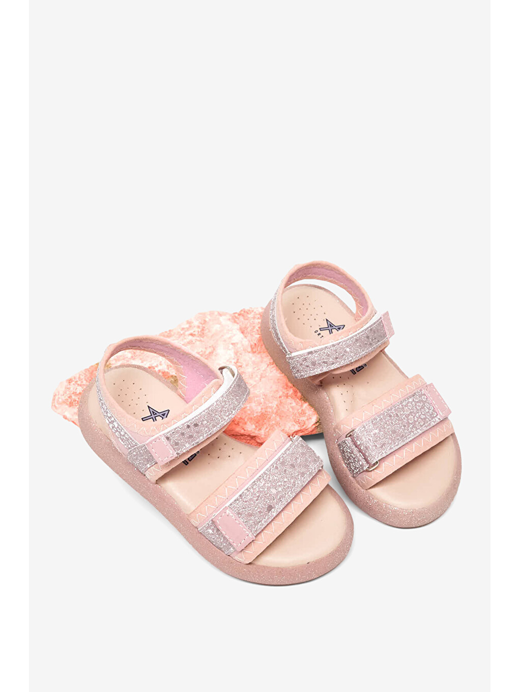 Pembe Çocuk Unisex Pudra Simli Çocuk Çift Cırtlı Simli Sandalet-3