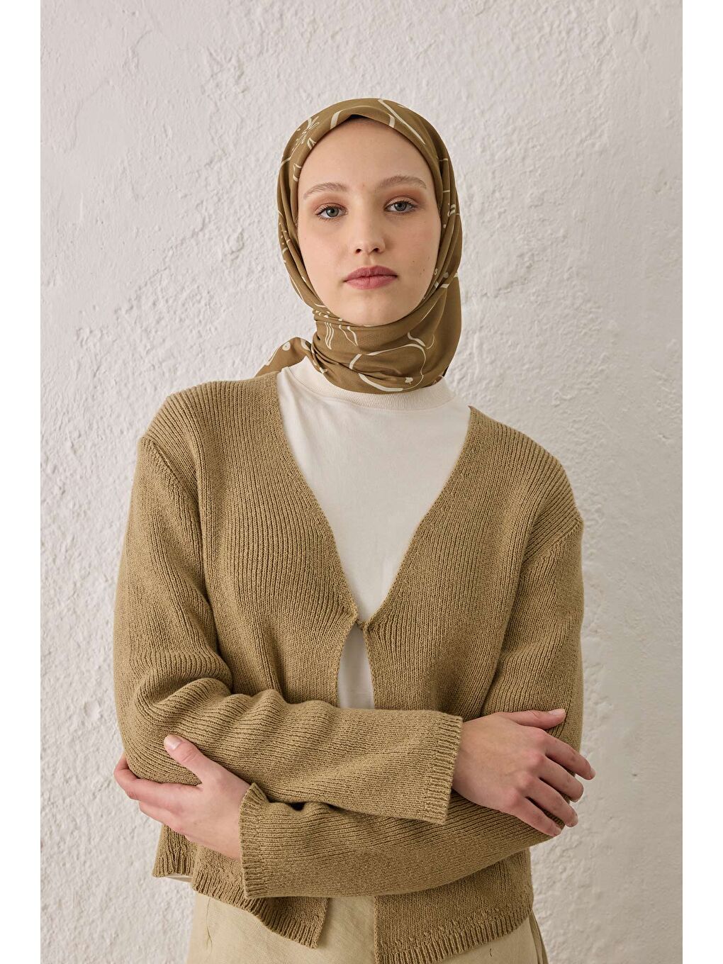 Eloıse Desen Pamuk İpek Eşarp Yağ Yeşili-2