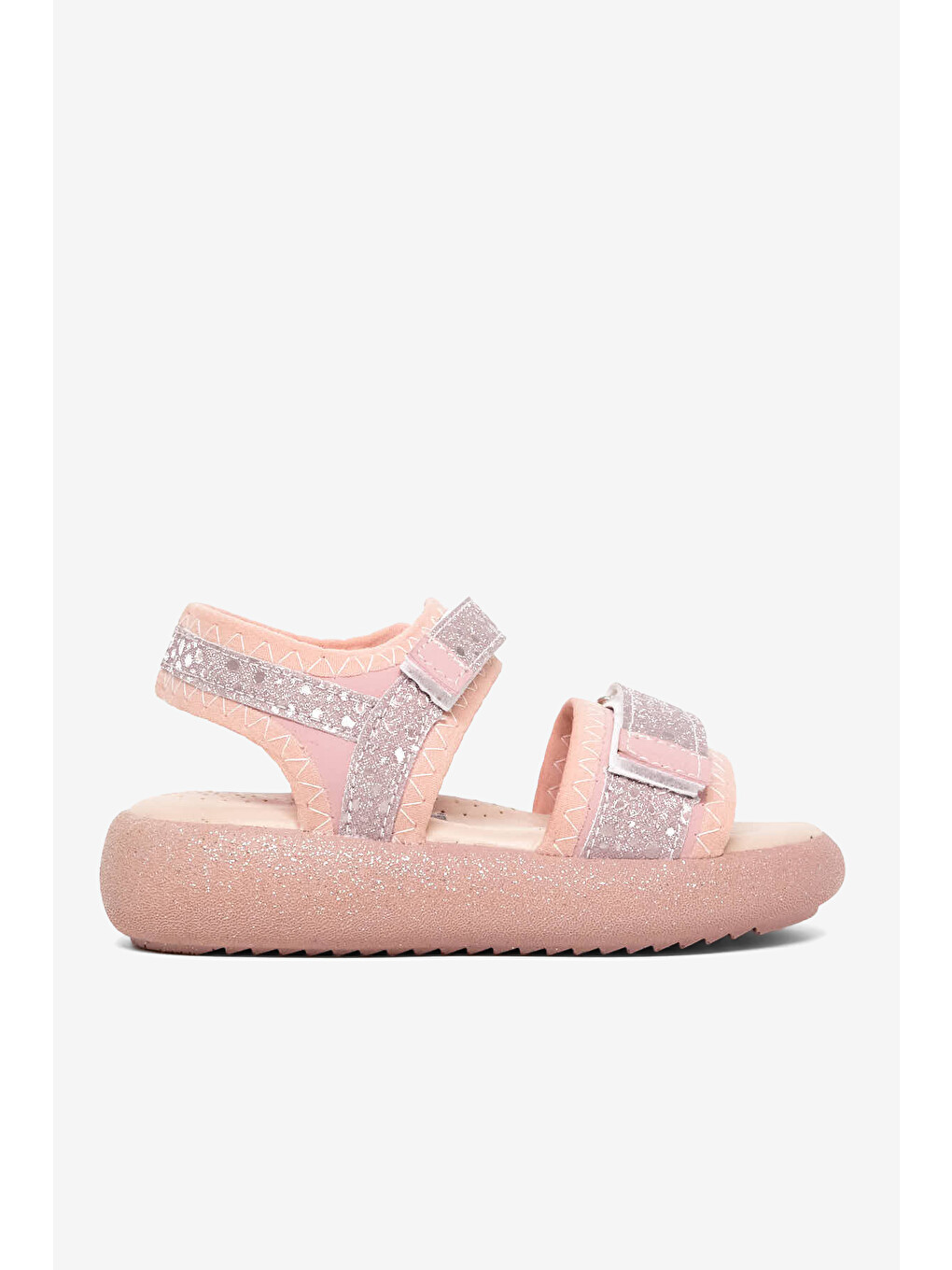 Pembe Çocuk Unisex Pudra Simli Çocuk Çift Cırtlı Simli Sandalet-4